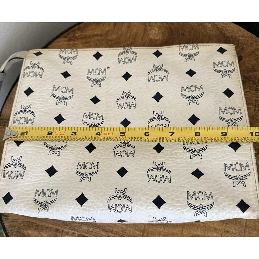 VTG MCM Visetos WHITE Pouch Clutch Cosmetic Toiletry Bag